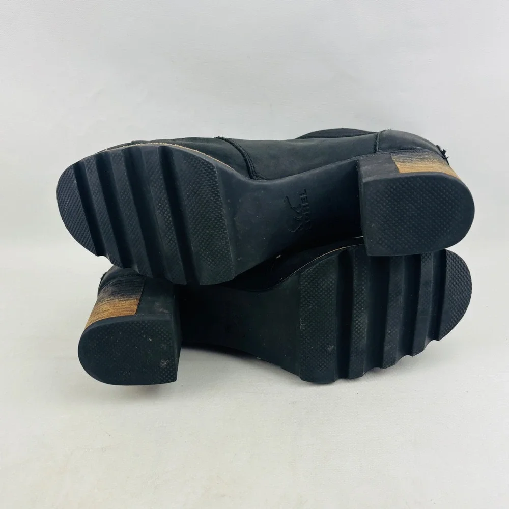 Sorel Addington Chelsea Boot Womens 11 Black Leather Chunky Heel Lug Sole Studs‎